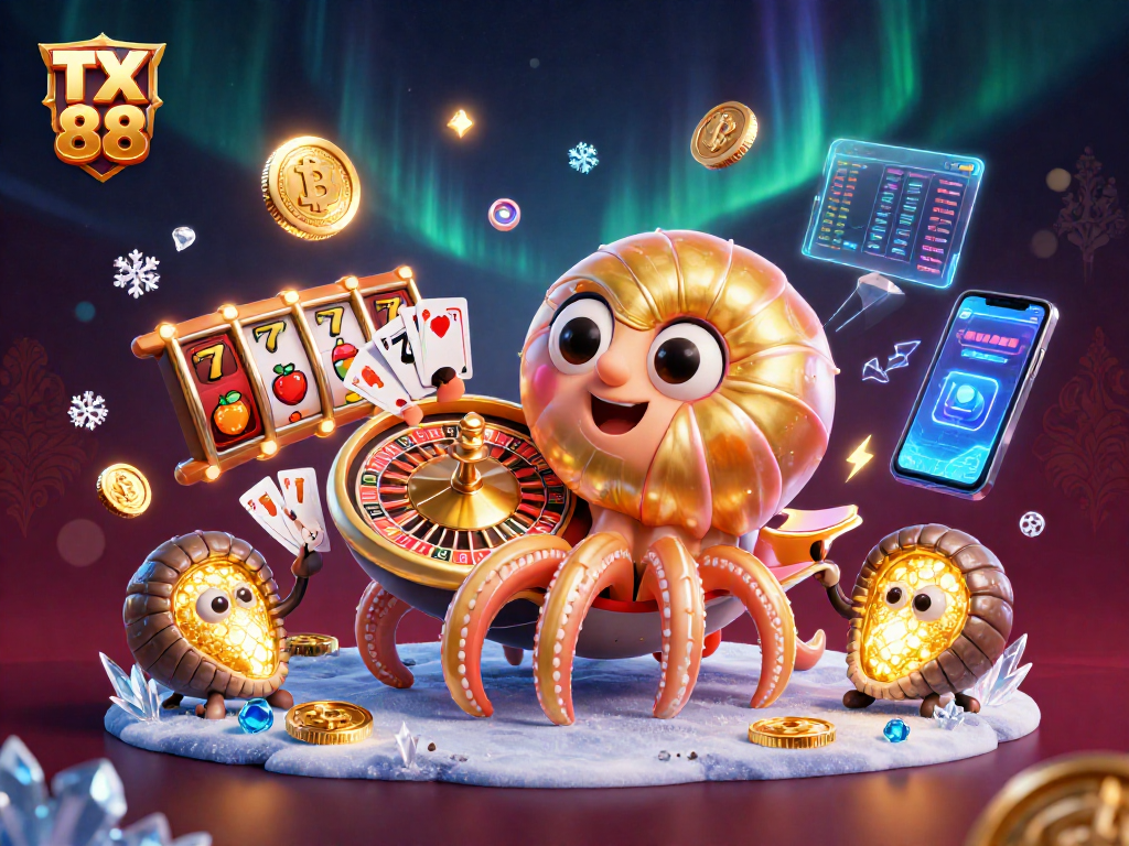 Spin and win at TX 88 with an ancient nautilus roulette wheel amidst glowing crypto symbols.