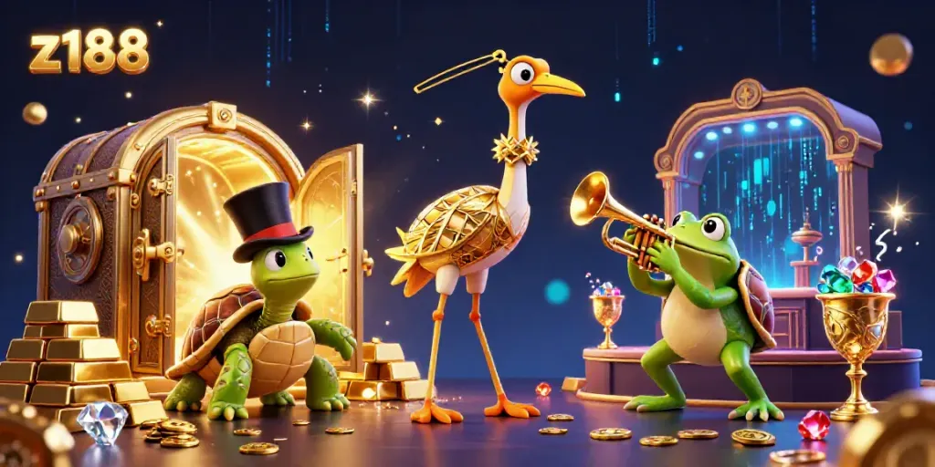 Experience thrilling gameplay at z188 with colorful gems and treasure, featuring unique casino characters.