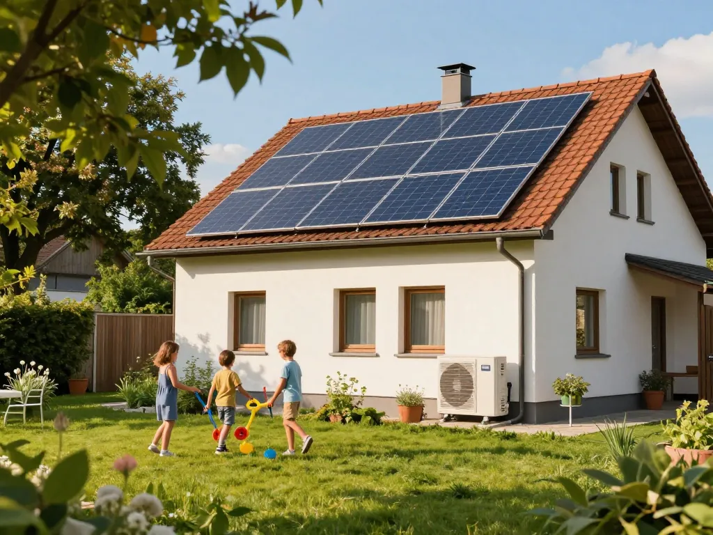 Photovoltaik Bayern Solarpanel-Installation auf einem Familienhaus, die nachhaltige Energielösungen in Bayern zeigt.