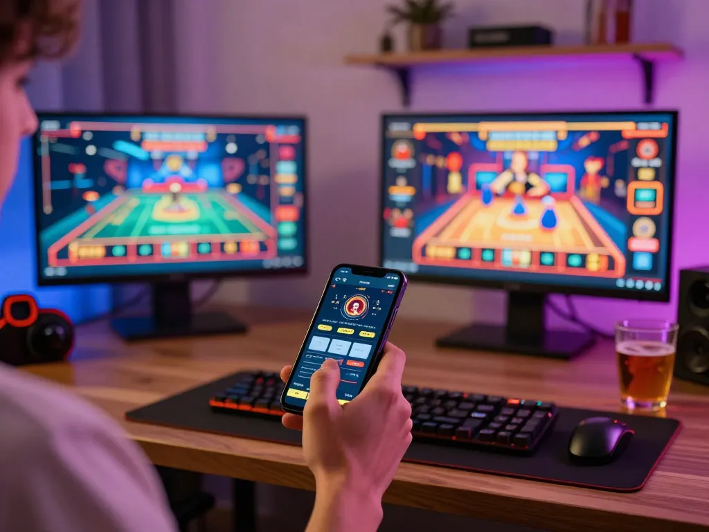 Online gaming at https://ok365.br.com with a person engaging with multiple casino games on screens.