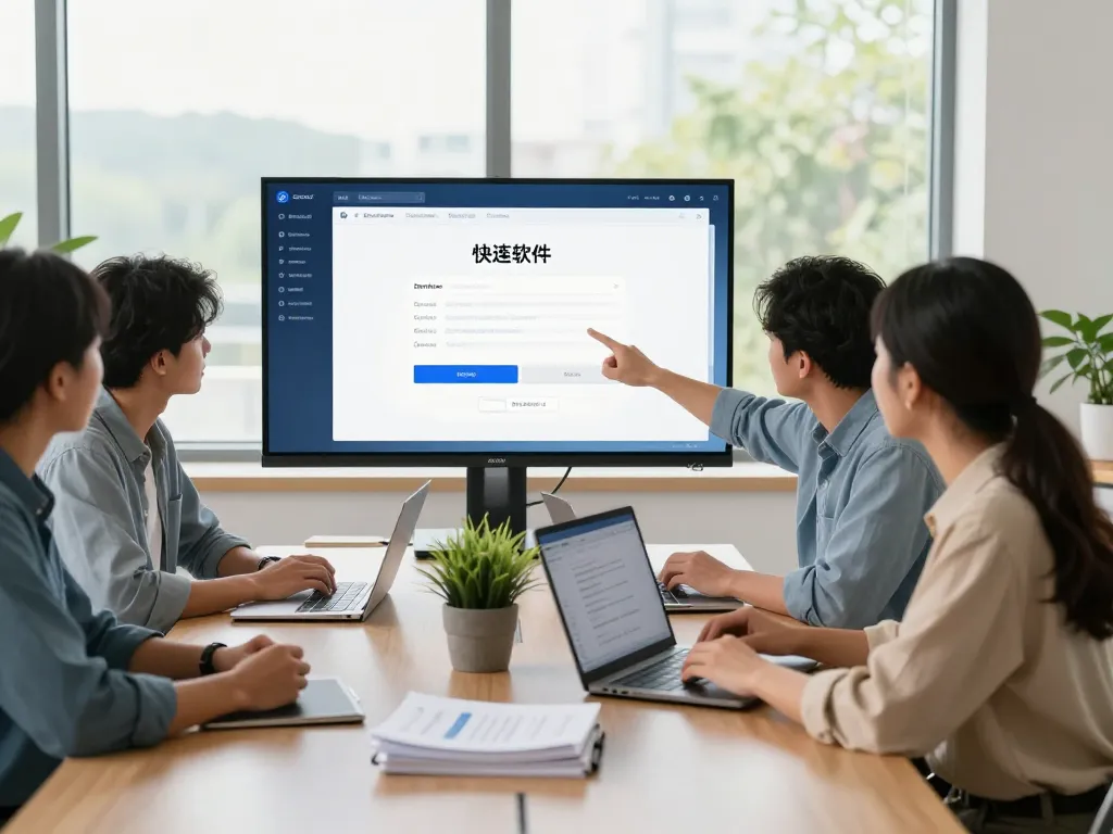 团队在现代办公室环境中协作安装快连软件。