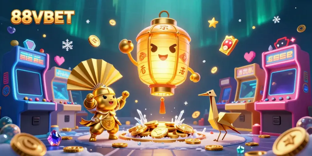 Engage with 88VBET's animated night market casino scene featuring golden lanterns and arcade elements.