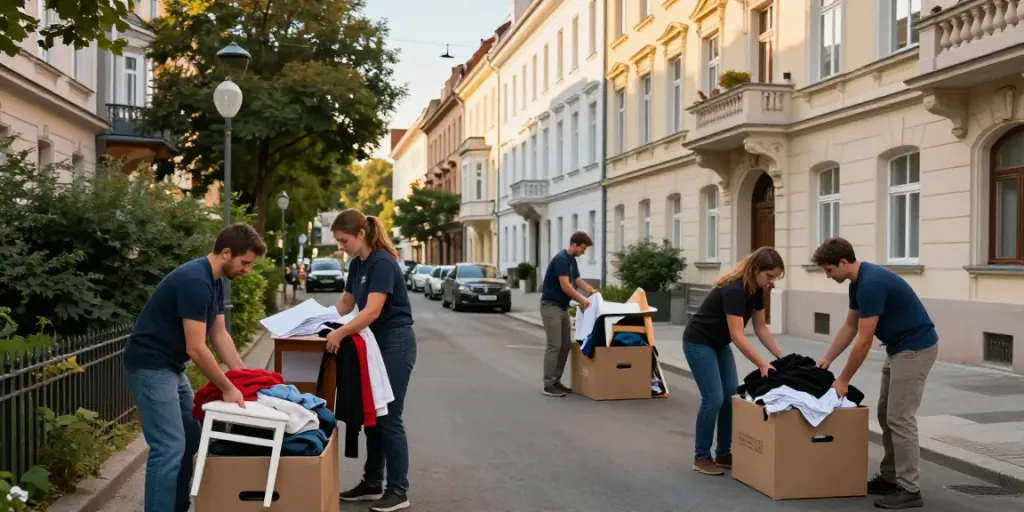 Professionelle Wohnungsauflösung Wien mit Team, das Möbel und persönliche Gegenstände organisiert.