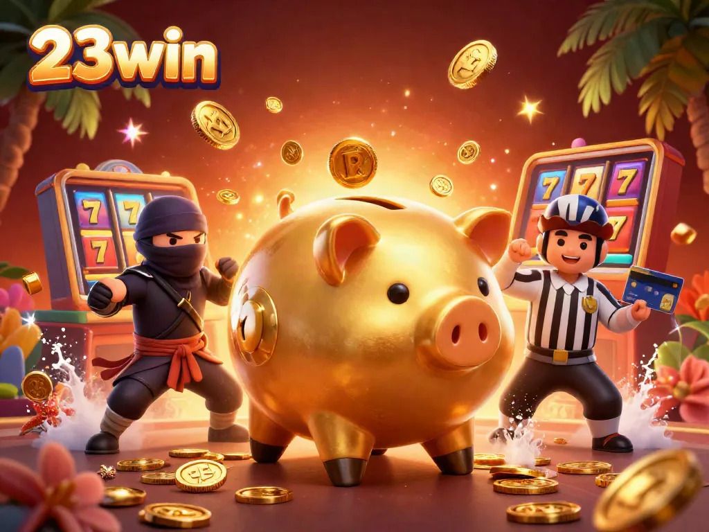 Experience the vibrant world of 23win with dynamic casino elements and engaging characters.