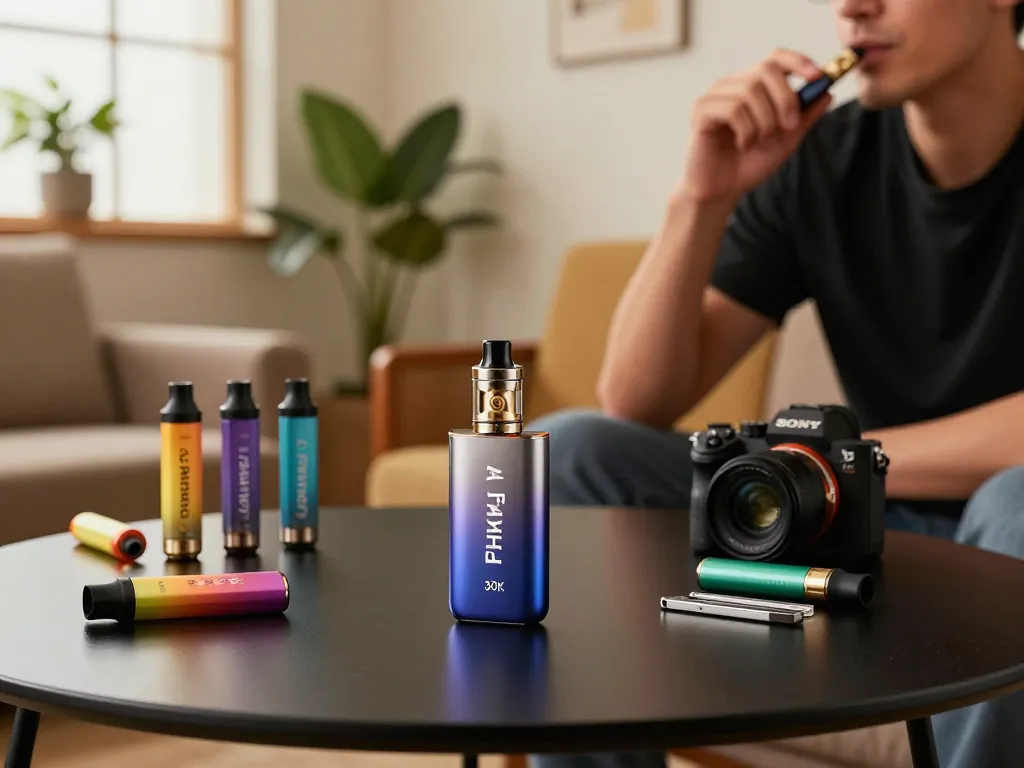 Genießen des Al Fakher 30K Vape-Kits mit bunten Aromakapseln in einer gemütlichen Lounge.