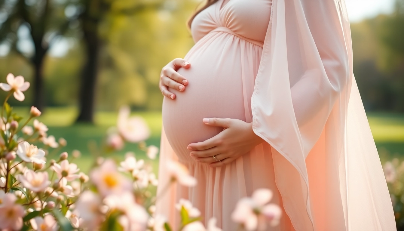 Schöne Momente beim Babybauch Shooting München mit einer werdenden Mutter im Freien.