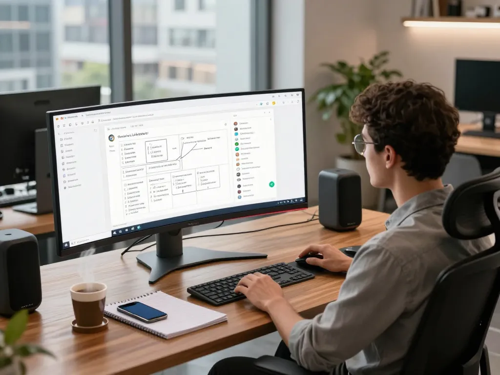 User engaging with 谷歌浏览器 in a modern tech workspace, showcasing productivity and innovation.