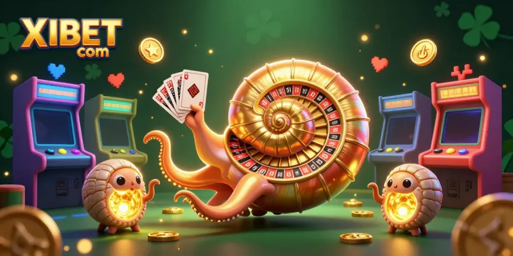 Experience thrilling gameplay with XIBET com showcasing vibrant casino elements and a magnificent ancient nautilus.