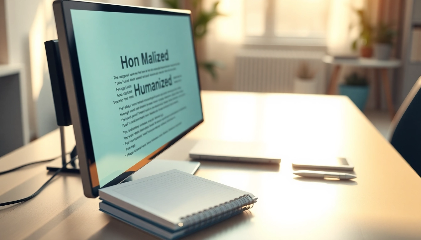 Ki text humanisieren kostenlos - professional workspace with humanized text in focus