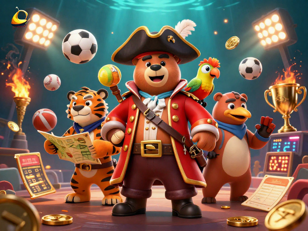 Experience thrilling sports action with keonhacai, featuring a captain bear and tiger amidst dynamic 3D elements.