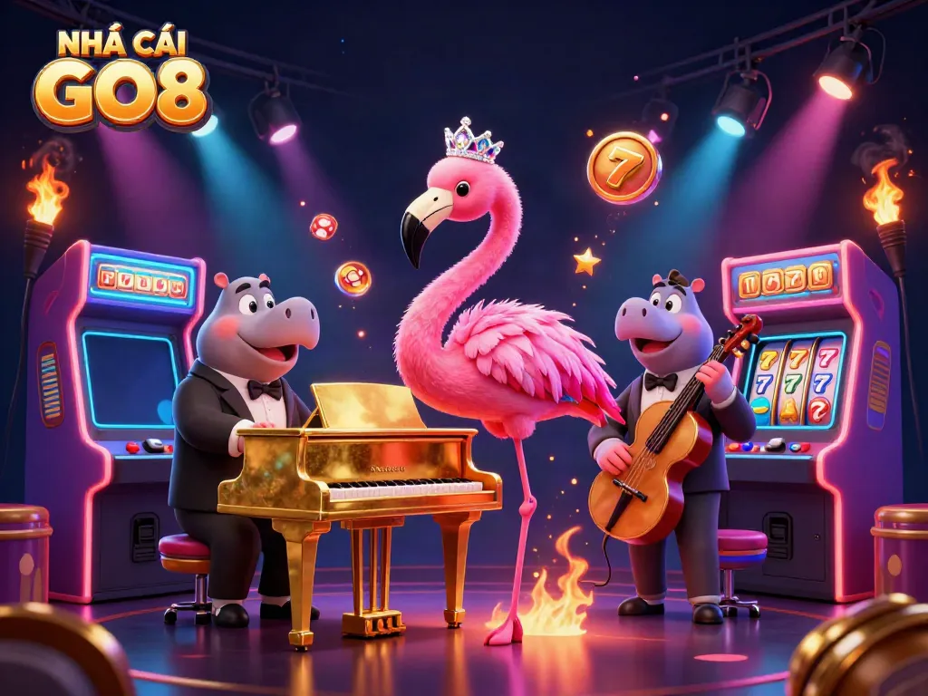 Engaging NHÀ CÁI GO8 illustration featuring colorful casino elements, lively characters, and vibrant game scenes.