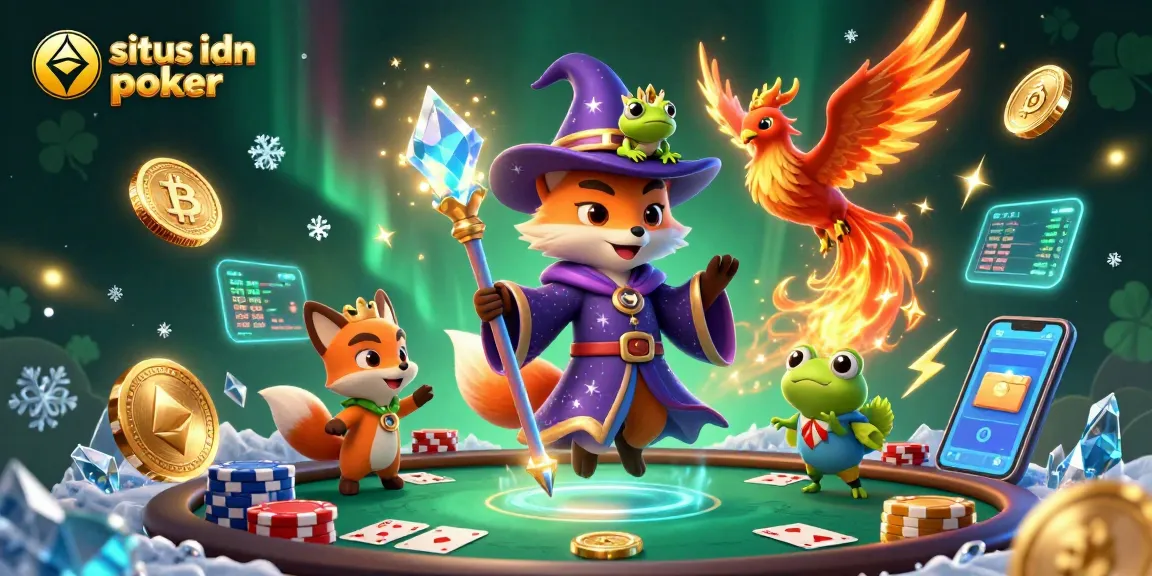 Permainan poker situs idn poker dengan elemen koin digital dan suasana kasino yang menakjubkan.