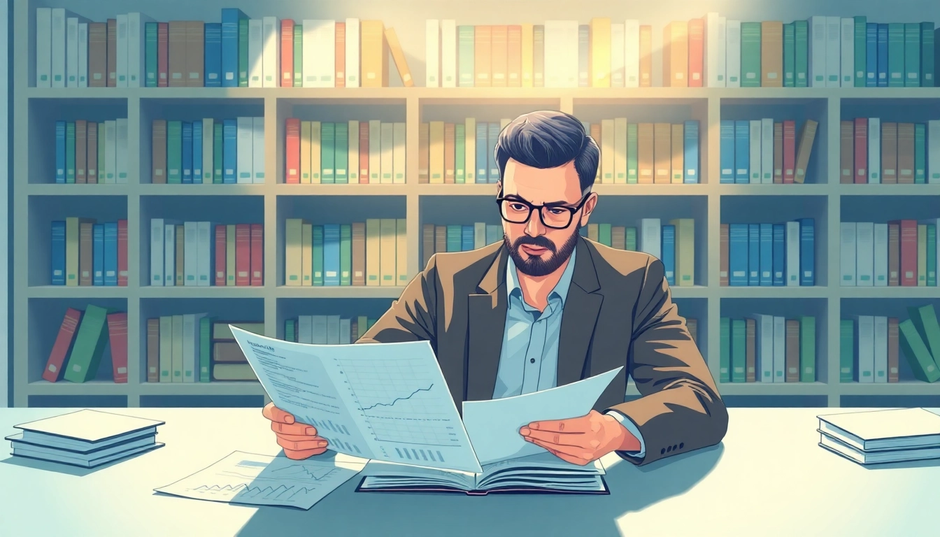 Eine Person plant Vermögen aufbauen mit finanziellen Dokumenten und Statistiken am Schreibtisch.