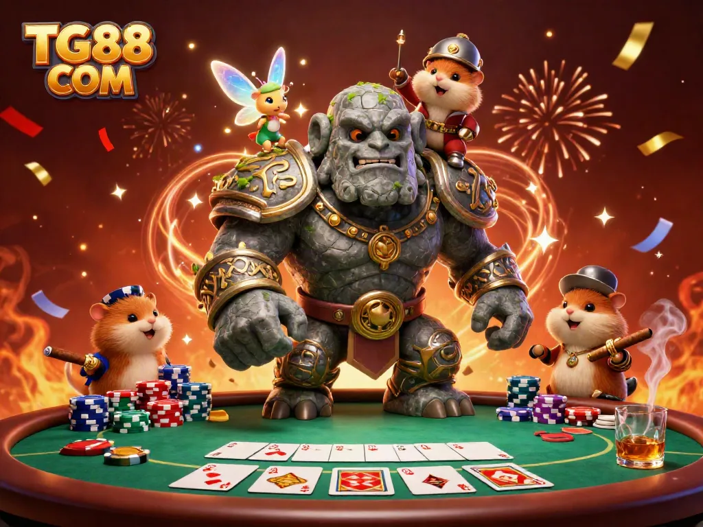 Select winning slots and enjoy with TG88 COM’s vibrant 3D casino illustration filled with magic and action.