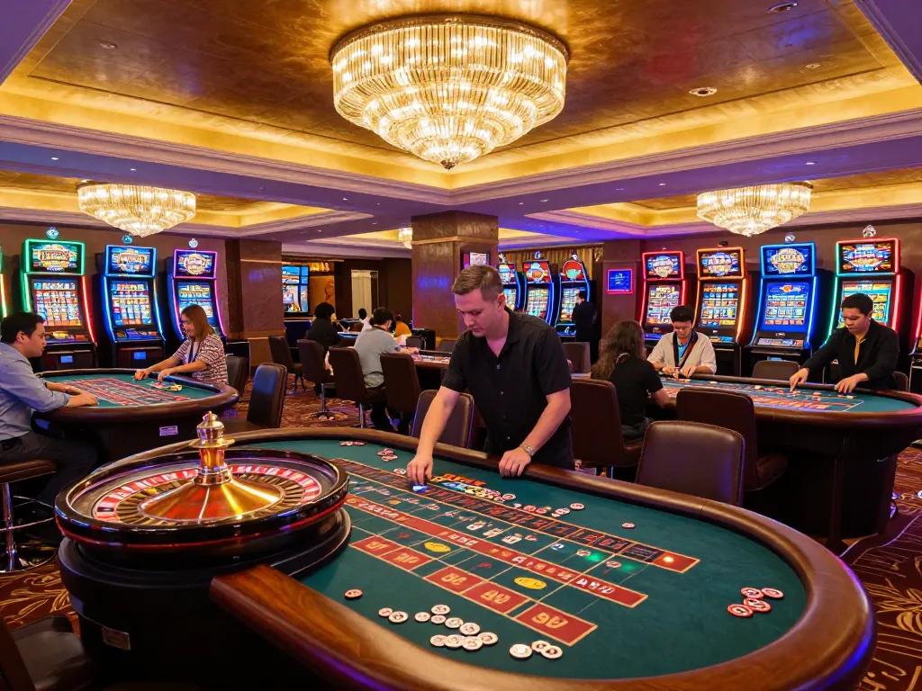 Experience the excitement of LUCK8 casino gaming with vibrant roulette action and players engaging in strategic bets.