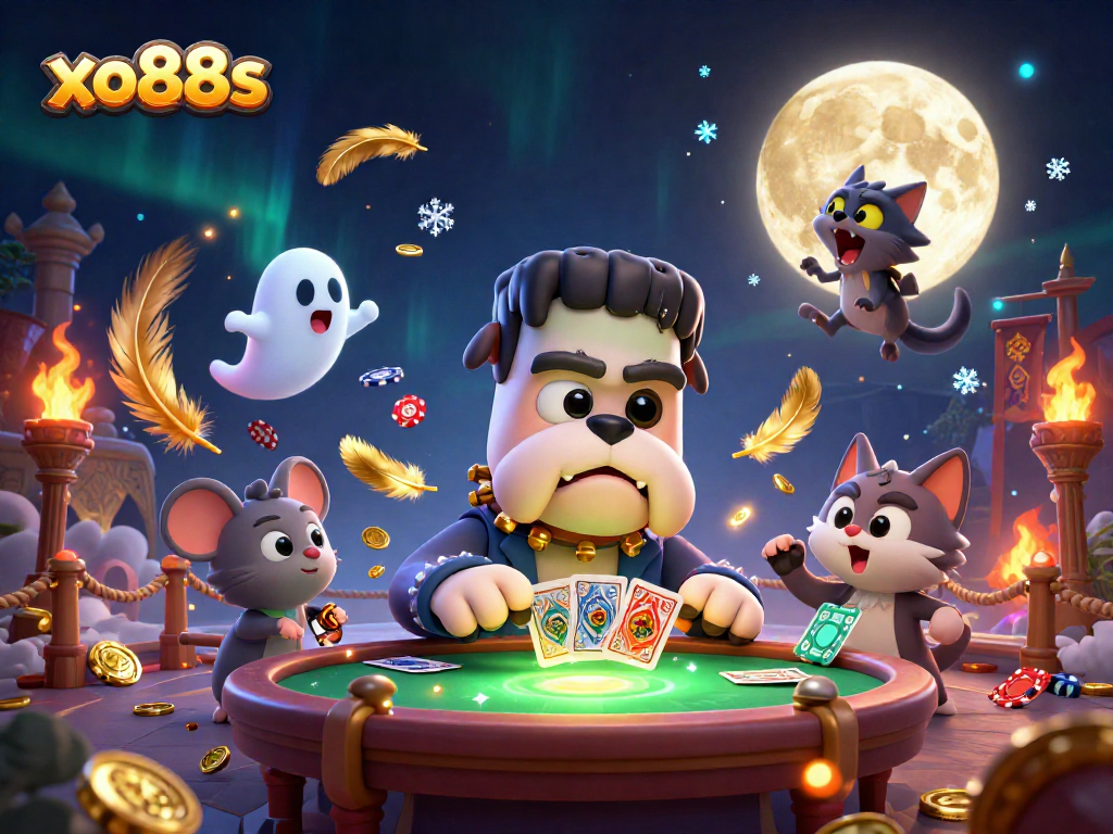 Experience thrilling gameplay with xo88s at a vibrant casino table ruled by a monster dealer and charming companions.