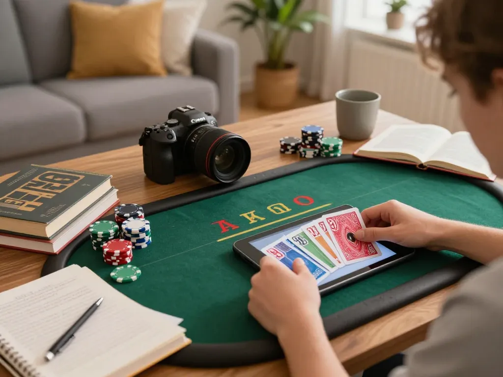 Engaging poker gameplay on a tablet showing nhà cái 33win interface with focused player strategizing