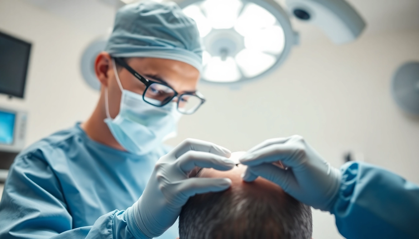 Professionelle haartransplantation in Istanbul: Arzt bei der Arbeit an einem Patienten während einer Behandlung.