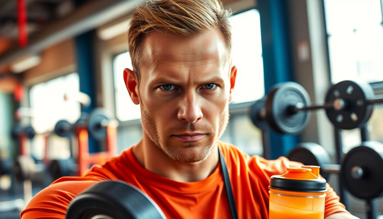 trenbolon kaufen: Portraying a focused fitness coach lifting weights in a vibrant gym.