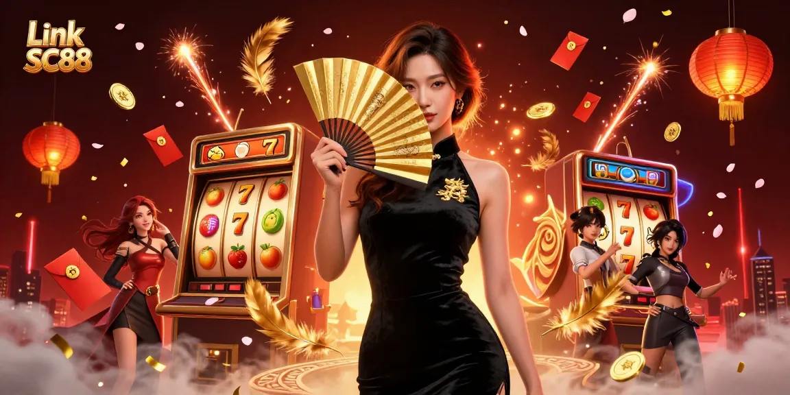 Experience the thrill of gambling with Link SC88 featuring a captivating Asian woman in a casino setting.