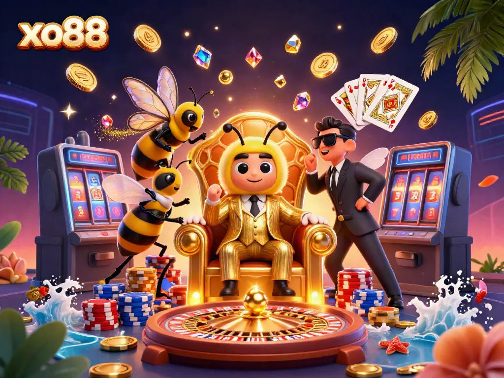 Experience exciting gaming action at xo88 with dynamic characters and vibrant casino elements.