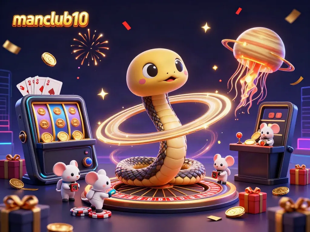 Engaging scene of manclub10's online casino featuring a cosmic dealer and playful astronauts betting.