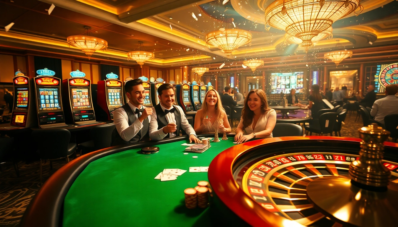 Experience the thrill of the 32 win game at a lively casino with vibrant tables and players in action.