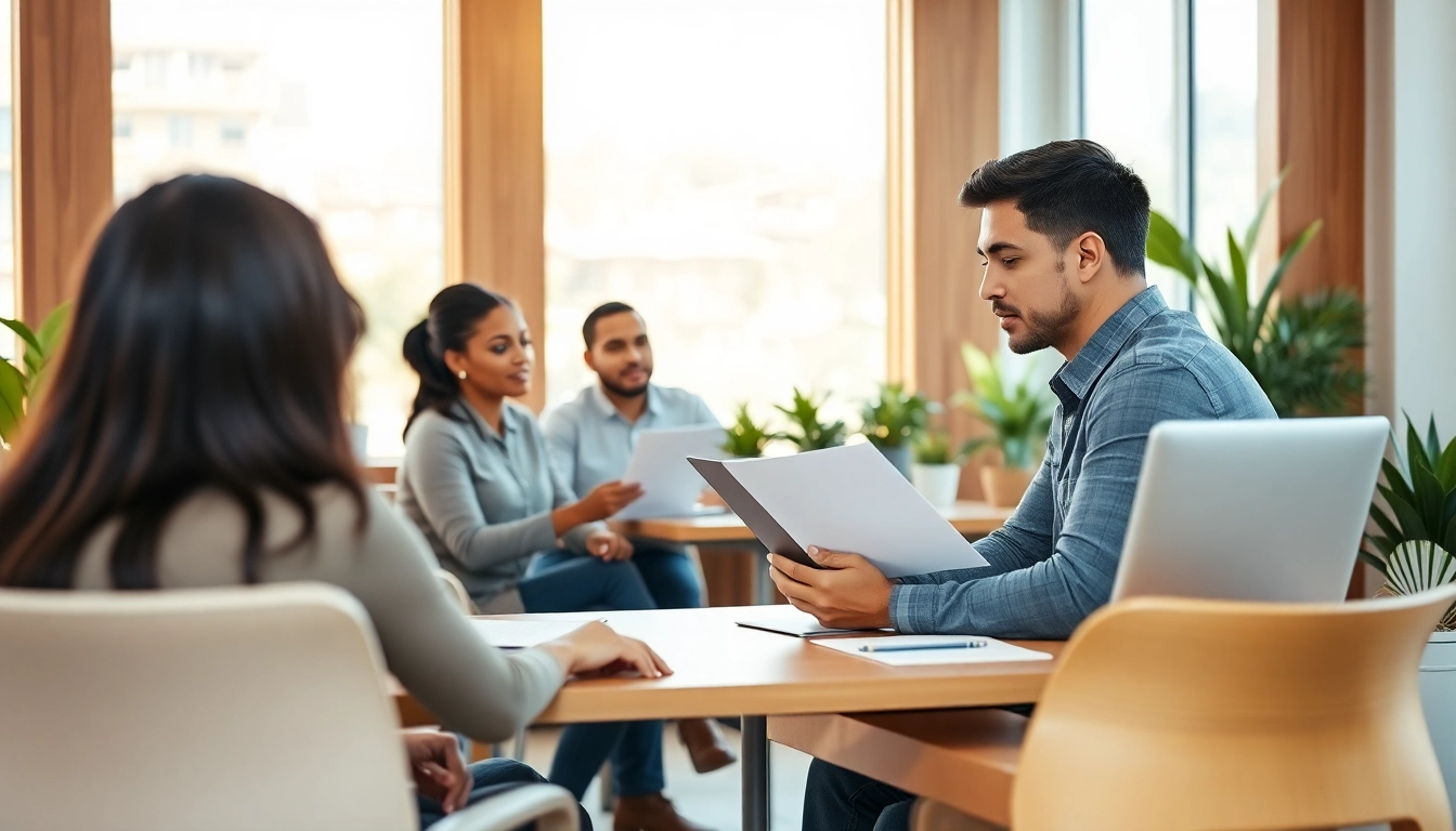 Personalvermittlung: Ein Recruiter führt Gespräche mit Kandidaten in einem modernen Büro.