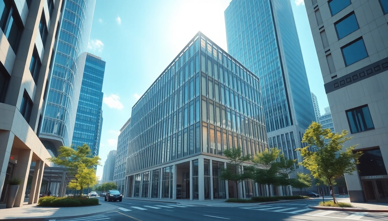 Architektur visualisierung einer modernen Gebäudeansicht in urbaner Umgebung.