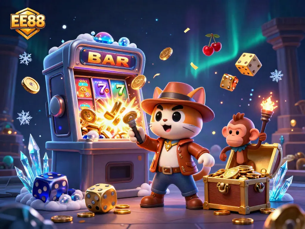 EE88 showcases an archeologist cat uncovering casino treasures in an exciting 3D illustration.