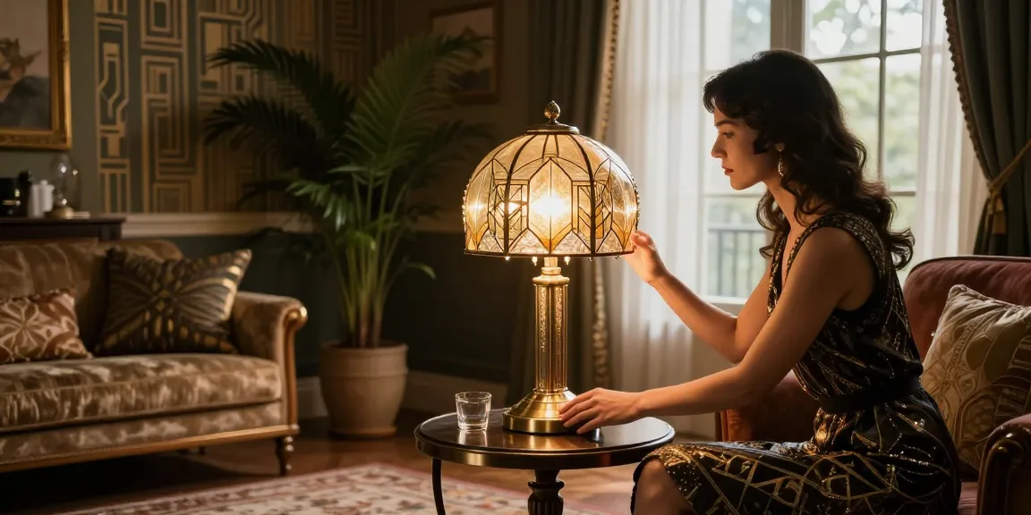 Elegante Art Deco Lampen in einem stilvoll eingerichteten Wohnzimmer mit warmem Licht.