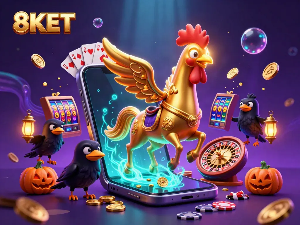 Engaging illustration showcasing the enchanting 8KET casino experience with vibrant characters and dynamic gaming elements.
