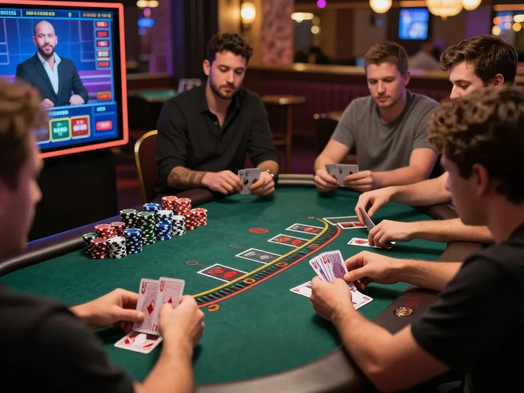 Players strategizing in an exciting blackjack game on good88 platform, showcasing online casino action.