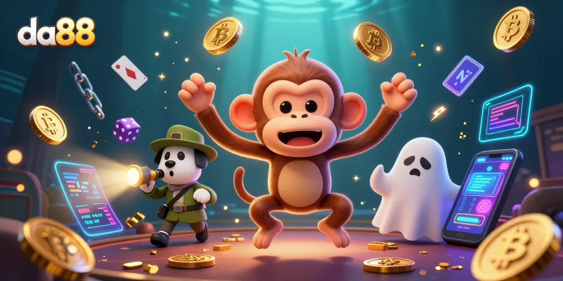 Experience thrilling gaming at da88 with a playful poltergeist monkey and ghost-hunter puppy.