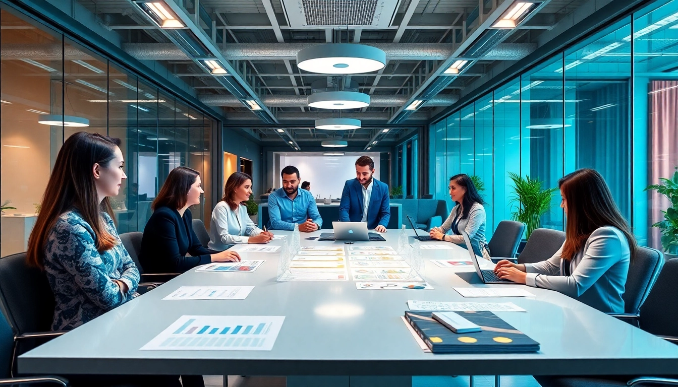 Dynamic meeting at a werbeagentur pflege focusing on health marketing strategies.