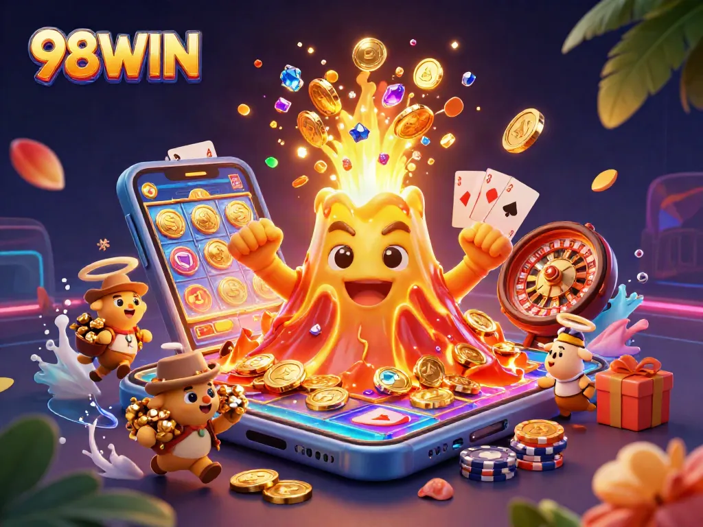Experience the excitement of 98WIN's dynamic casino atmosphere with treasure and vibrant gaming action.
