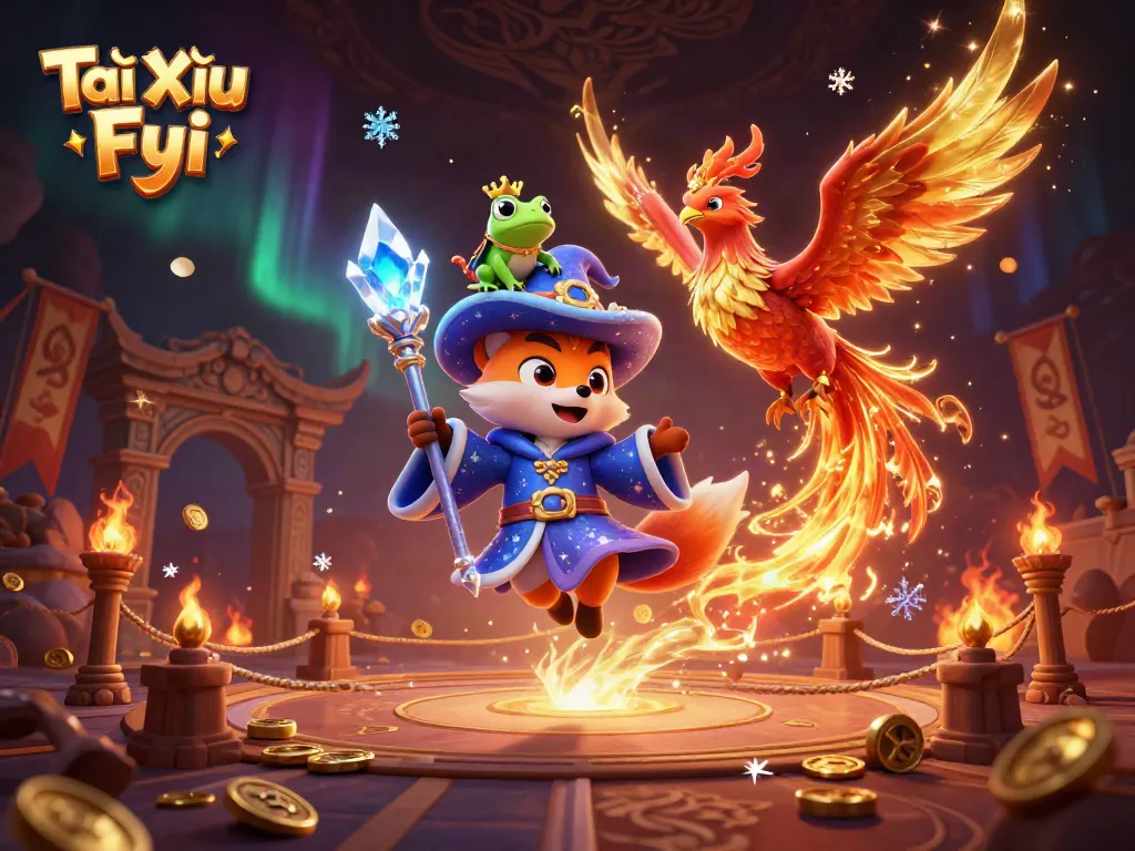 Experience the thrill of Tài Xỉu Fyi with a captivating scene of magical characters and casino elements.
