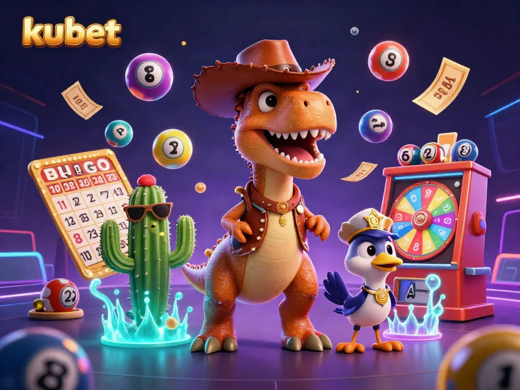 Experience thrilling gambling action with kubet in a colorful lottery and gaming-themed 3D illustration.