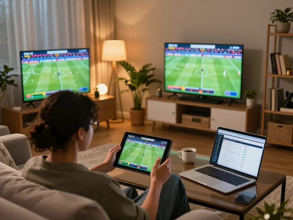 Socolive live betting experience in a cozy home environment with active sports displays.