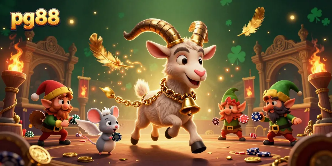 Experience thrilling action at pg88's vibrant casino, featuring playful characters and rich gambling elements.