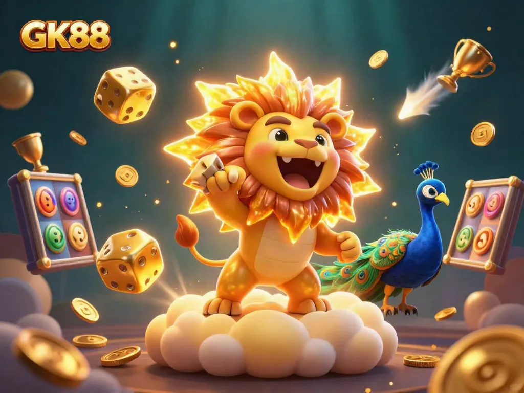 Experience thrilling gameplay at GK88 with dynamic slots and jackpot symbols in a vibrant casino scene.