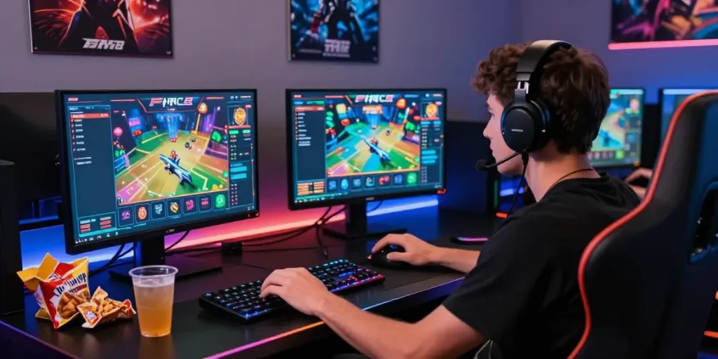 Engaged gamer experiencing F168 online platform with vibrant graphics and dynamic atmosphere.
