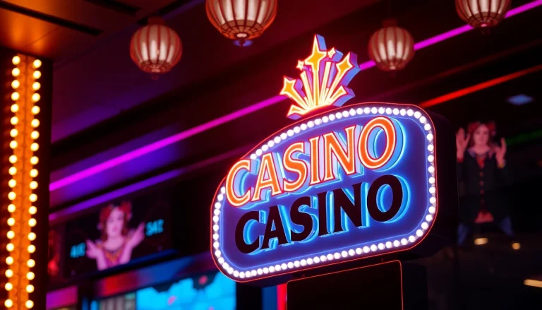 Casino Bonus ohne Einzahlung Deutschland: Attraktives Casino-Schild mit neonfarbenen Lichtern.