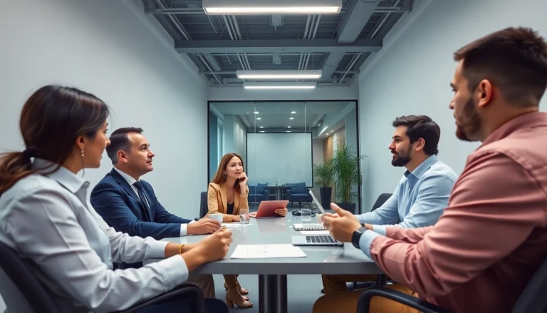 Engaging business consultants discussing Unternehmensberatung strategies in a contemporary office.