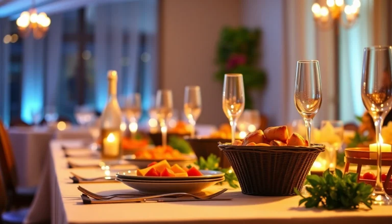 Catering-Service mit elegant dekoriertem Buffet und köstlichen Speisen für besondere Anlässe präsentieren.