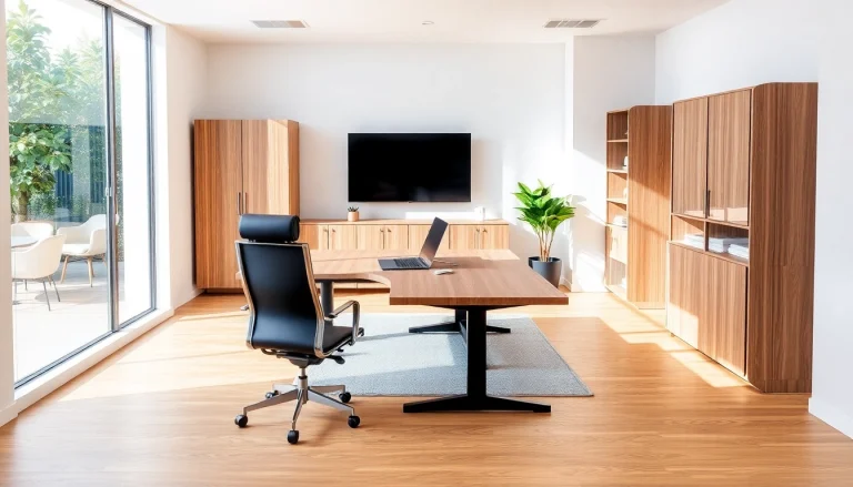 Stilvolle Büromöbel in einem modernen Büro mit eleganter Einrichtung.