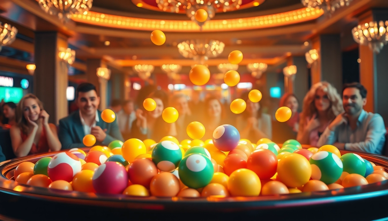 Erleben Sie die Spannung der plinko app mit bunten, fallenden Bällen in einem Casino-Setting.