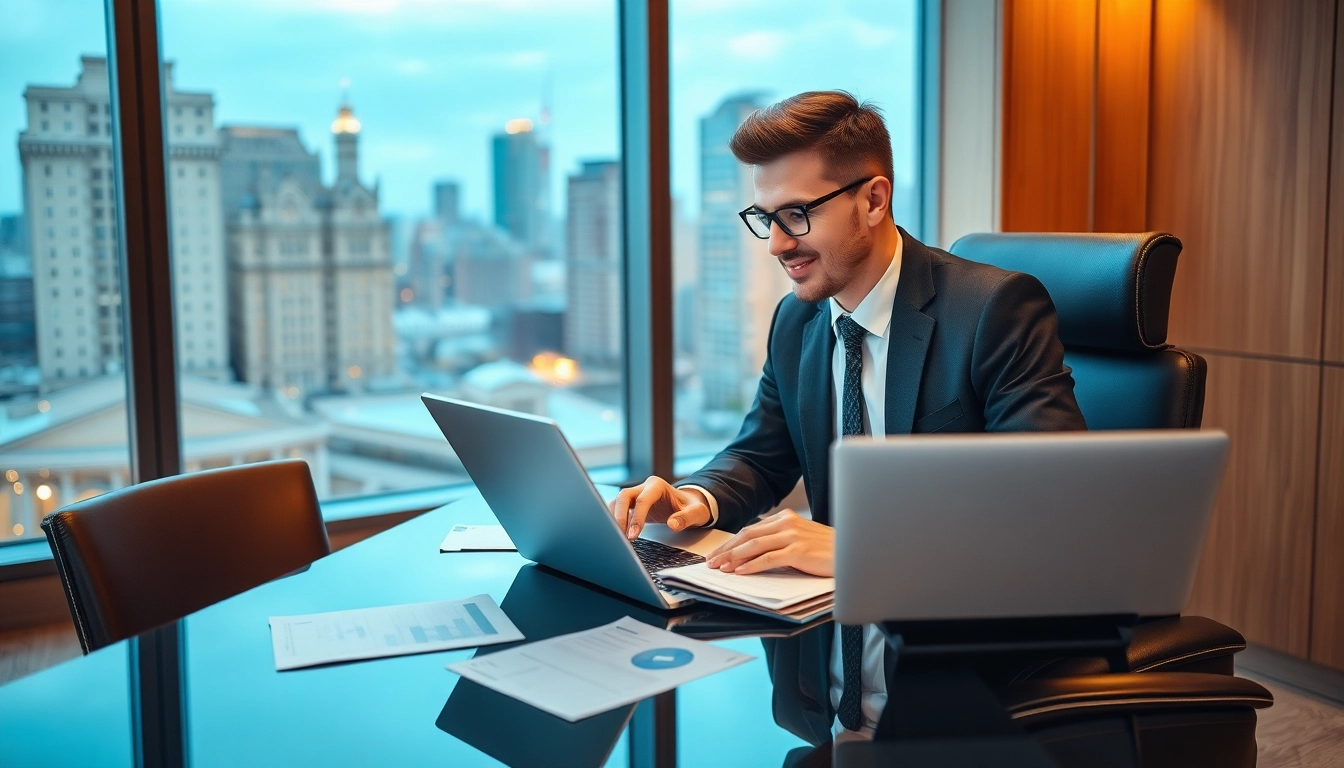 Headhunter Finance: Professioneller Berater bei der Arbeit mit Finanzdaten in modernem Büro.