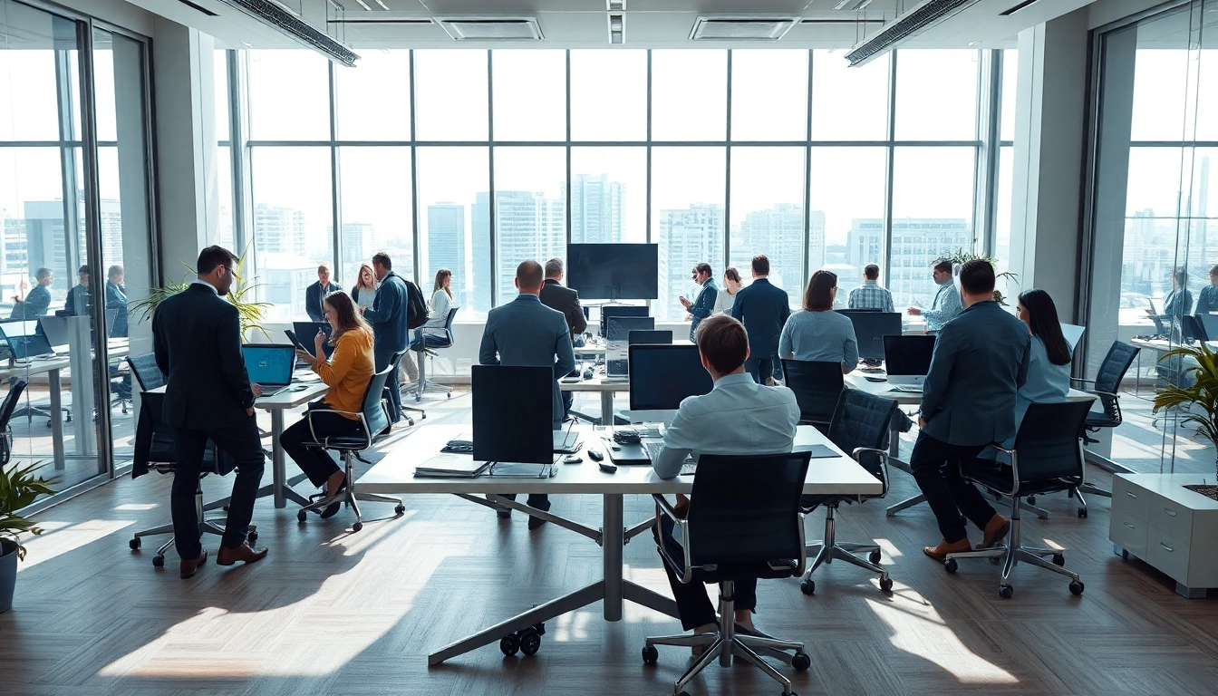 Headhunter Ingenieure in einem modernen Büro, das Ingenieure und Personalberater in Aktion zeigt.