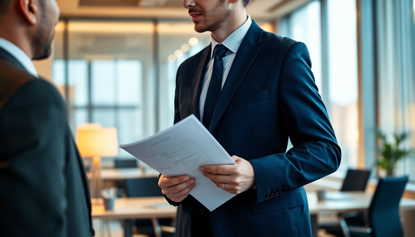 Headhunter Monchengladbach im Gespräch mit einem Fachmann in einem modernen Büro-Setting, das eine professionelle Atmosphäre schafft.